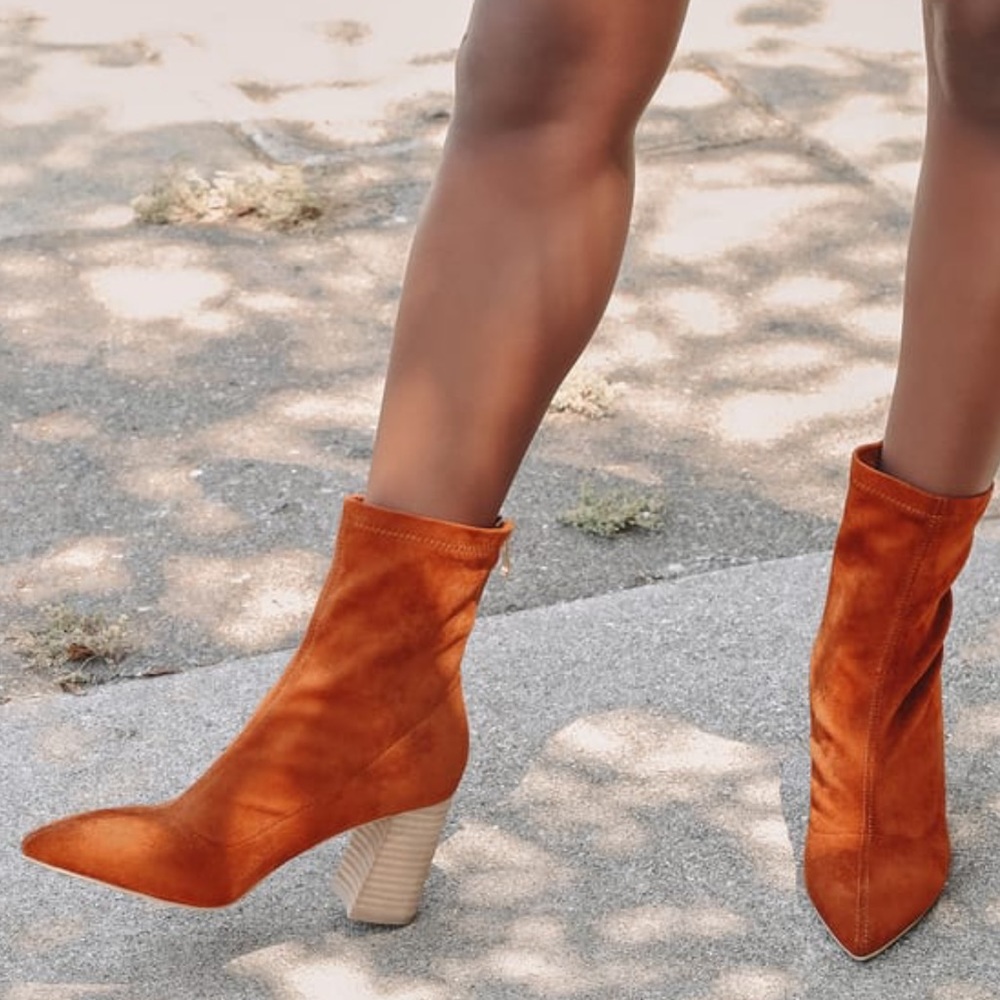 Lulus Mid Height Sock Boots in Rust